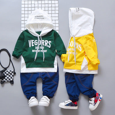 Baby Boys Girls Clothes Letters Cotton Hooded T-Shirt Pants 2 Piece Set For Kids